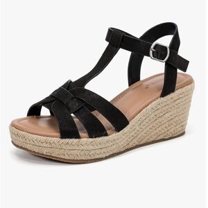 NEW Luoika Wide Width Wedge Sandals, Platform Ankle Strap Open Toe Espadrille
